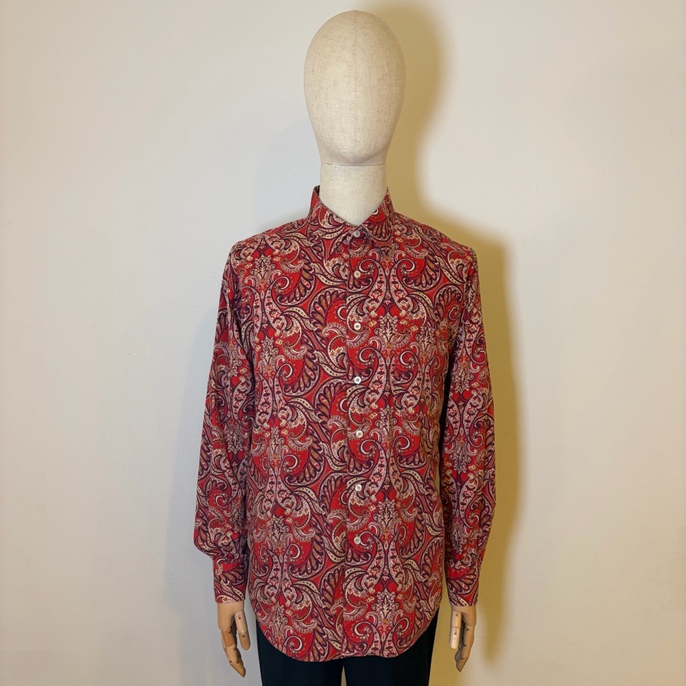 Alan Flusser Men’s XL Red Paisley 100% Cotton Button Down Shirt - Picture 3 of 12